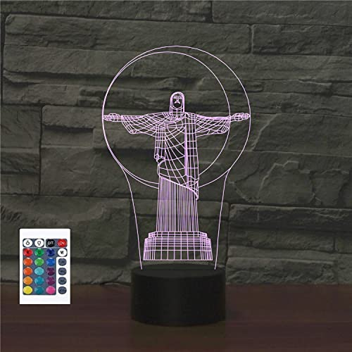 SUPERRUIDALONG 3D Jesus Fernbedienung 16 Farben Nachtlichter Illusion Acryl LED Tisch Nachttisch Lampe Kinder Schlafzimmer Schreibtisch Dekor Geburtstag Geschenke Spielzeug für Kinder