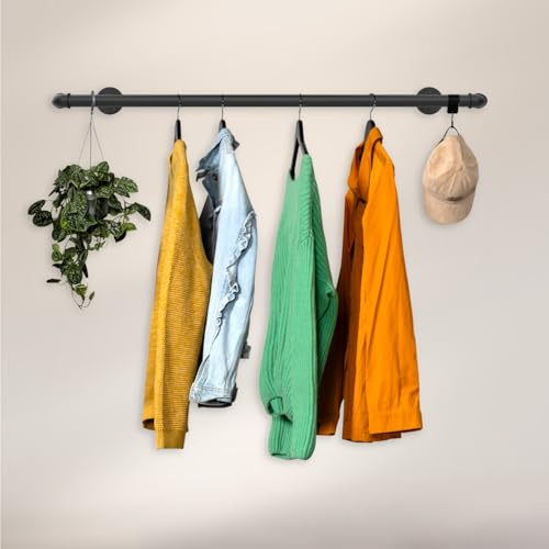 RSR Hangers® Kleiderstange Industrial Design Schmal Flur Wandgarderobe Breite 100 cm x Tiefe 12 cm für die Wand Schwarz Garderobenstange Schlafzimmer Garderobe Wandmontage