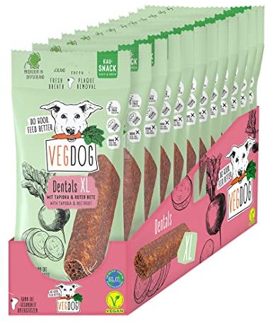 VEGDOG Dentals XL hypoallergene Kausticks für große Hunde (12 x 100 g) | fettarmer Kauspaß für gesunde Zähne | Zahnpflege für Allergiker mit Kartoffel und Tapioka