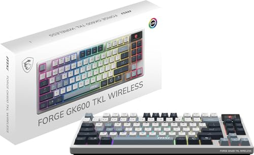 MSI Forge GK600 TKL Wireless Sky, QWERTY, ES Layout - INTERRUPTORES MECÁNICOS LINEALES - Teclada PBT sublimadas, Base Antideslizante, LED RGB, USB 2.0, Bluetooth, 2,4 GHz - Tenkeyless