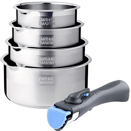 Arthur Martin - Pentole in acciaio inox 5 pezzi - AM7457 CON MANICA RIMOVIBILE