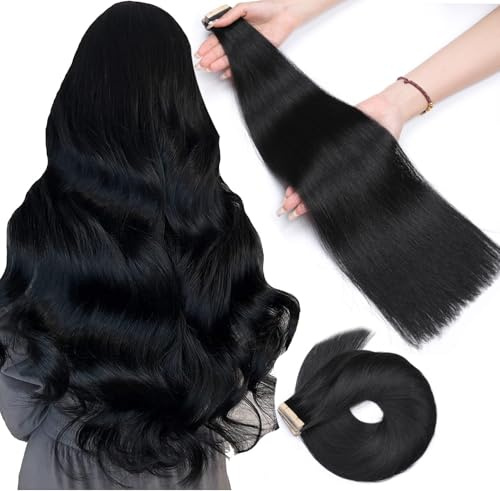 HotLulana Tape Extensions Echthaar Tief Schwarz Extensions Echthaar 24zoll/60cm 40Pcs 100g Skin Weft 100% Natürliche Tape in Extensions Echthaar Invisible Echthaar Extensions Tape #1.