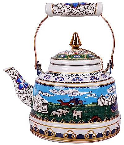 Bouilloire en émail,théière de style ethnique avec poignée résistante à la chaleur,set d'ustensiles de cuisine pour la maison,3.3L (3.3L)