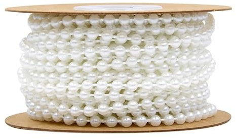 PTNKUIIY Perlengirlande 10mm 2m Perlenkette Perlengirlande KüNstliche Perlen Band Perlenschnur Deko Christbaumkette Perlenschnur für DIY Handwerk Haarschmuck Tischdeko Hochzeits Partydeko -Weiße