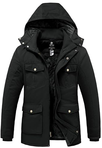 wantdo Men's Winter Coats Sherpa Military Parka Jacket Anorak Jacket Black 3XL