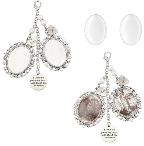 SUPERFINDINGS 2 Sets Hochzeitsstrauß Anhängers Ovale Braut Hochzeits Foto Anhängers Mit Glasabdeckung Legierung Braut Engel Anhänger Für Verlobung Brautparty Dekoration 132mm