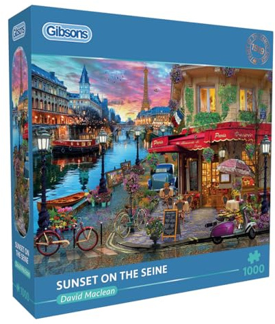 Gibsons Sunset on the Seine 1000 Piece Puzzle for Adults - Romantic Colourful Scene - Sustainable Premium 100% Recycled Board - Great Gift
