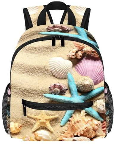 FVQL Kleiner Rucksack für Vorschule, Kinder, Kleinkinder, Sommer, Strand, Sand, Muschel, Seestern, Farbe: 3049, 25.4x10x30cm/10x4x12in