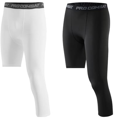 GEBIN Lot de 2 Leggings Sport pour Homme, Pantalon de Compression 3/4 à Une Jambe, Collant Technique pour Basket, Running et Fitness