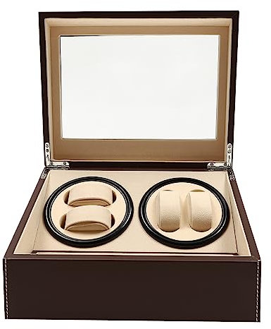 OMGGYER Caja giratoria automática para relojes de 4 + 6 relojes, giratoria de poliuretano, caja de visualización con motor silencioso y cojín, color marrón, marrón, 12 X 9 X 7 Zoll (L X B X H),