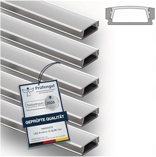 INNOVATE U-12 SLIM LED Profil 2m Silber 5er-Set 17x6mm Diffusor Milchig | Aluprofil für LED Streifen 2m 12mm I Kühlkörper Indirekte Beleuchtung Wohnzimmer I Alu U Profil Indirekte Beleuchtung Decke