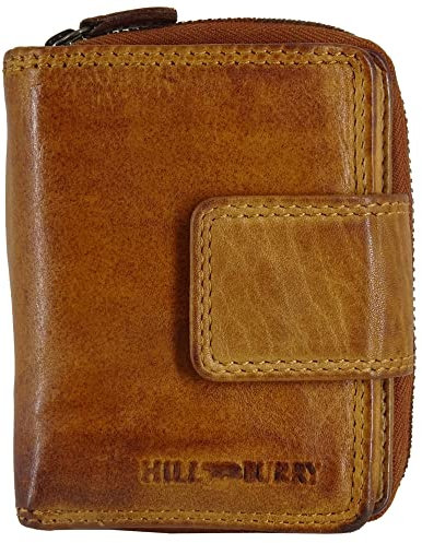 Hill Burry mit RFID Schutz kleine Geldbörse Portemonnaie, Portmonee aus Leder Frauen Damen Langbörse Geldbeutel Geldtasche Frauen Design Hill Burry Kollektion (Braun Waschleder)