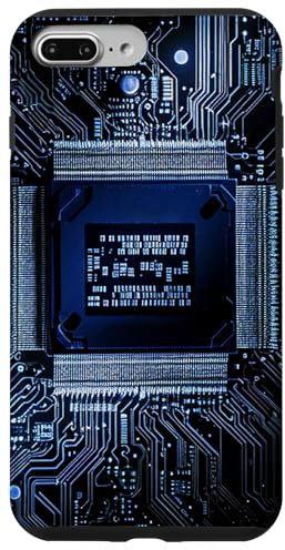 Coque pour iPhone 7 Plus/8 Plus Carte mère Microchip Circuit IT Fond d'ordinateur Bleu
