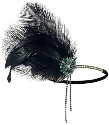 XDGBGFN 1920er Jahre Kopfschmuck Federn Stirnband Strass Flapper Haarschmuck Gatsby Kostüm Accessoires Flapper Haarband für Karneval Fasching Kostüm Accessoires Hochzeit (Grün, Standard)