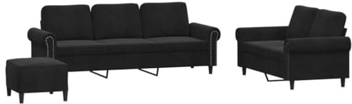 HETFTJN Küchensofa Schlafcouch Sofas Bigsofa - 3-TLG. Sofagarnitur mit Kissen Schwarz Samt für Relaxationsraum Sitzzimmer Hotelzimmer Schlafzimmer