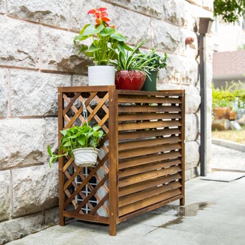Marron Cache Climatiseur Extérieur Bois Cache Pompe A Chaleur Extérieur Bois Housse Pompe A Chaleur Extérieur Intempéries Support De Climatiseur En Bois Extérieur Support De Fleur Pour Jardin(86x35x80