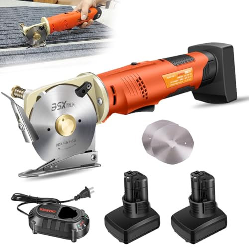 Tijeras Eléctricas Inalámbricas, Tijeras Eléctricas para Cortar Telas con 3 Cuchillas, 2 Baterías de 4000 mAh, Grosor de Corte 33 Mm, Función de Afilado de Cuchillos, Dispositivo de Protección