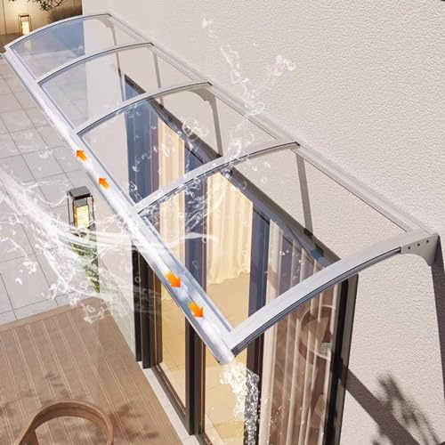 Auvent de porte et fenêtre Polycarbonate Marquise Pluie Neige UV Protection solaire Entrée 45 150 cm Largeur Cadre Aluminium Argent (45 x 50 cm/18 x 20)