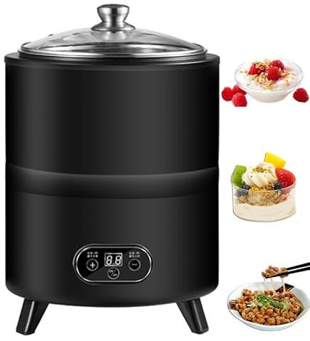 Yogurtera Comercial, Yogurtera Automática con Revestimiento de Acero Inoxidable, Temporizador y Control de Temperatura, Fermentación a Temperatura Constante de 360°, para Vinagre de Frutas Black 8L