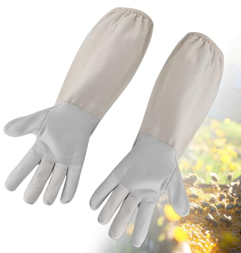 Imkerhandschuhe aus Ziegenleder, 49.5cm Imker Handschuhe Herren Damen, Imkerhandschuhe Stichfest, Atmungsaktive Canvas Imkerhandschuhe Stichfest, für Den Anfänger Beekeeper, Männer, Frauen (Größe XXL)
