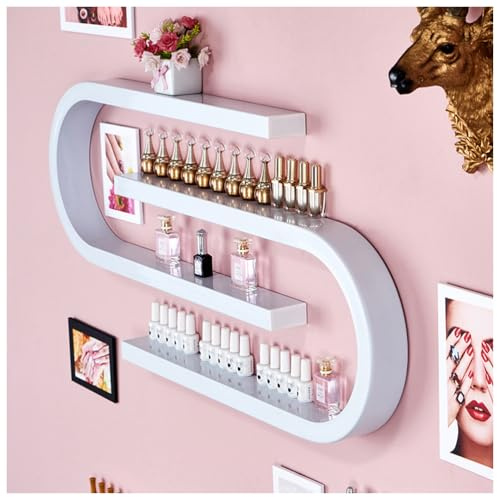 ZBJDX Porta Smalto da Parete in Metallo, Elegante Organizer per Cosmetici A Forma di U, Mensole Galleggianti Multiuso, per Salone di Bellezza E Casa,Bianca,1 Group