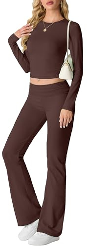 IWOLLENCE Hausanzug Damen Jogginganzug Set Lounge Set 2 Teiler Sportanzug Damen Y2K Outfit Homewear mit Crop Top und Schlaghosen