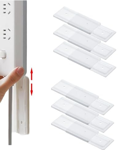12 Pcs Power Strip Adhesive Punch-Free Socket Holder Cable Organizer Desktop Mounted Fixator Power Strip Management Sliding Bracket Design for Kitchen Home Office WiFi Remote Control Router Computer
