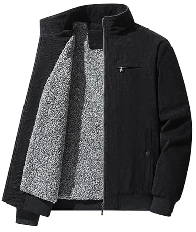 Générique Veste Homme en Velours Côtelé avec Fermeture Éclair et Poches Doublée en Laine Polaire Col Montant Manteau Chaud Décontracté à Manches Longues pour Automne Hiver