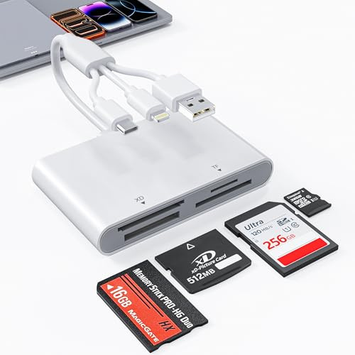 Memory Stick Pro Duo Adapter, 4 in 1 SD/Micro SD/MS/XD Picture Card Memory Card Reader, Lightning/USB-C/USB-A OTG Card Adapter, Sony Cybershot Memory Stick Pro Duo Reader for iPhone/Android/PC
