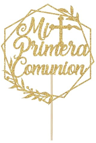 DecoracionTarta Comunion,Cake Topper Comunion,Adornos de Pastel con Purpurina, Primera Comunion Decoracion, para Bautizo Comunión Fiesta (oro B)