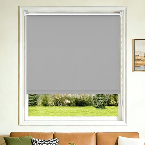 Grandekor Verdunklungsrollo ohne Bohren Klemmfix für Fenster & Türen, Thermo Rollo mit Silberbeschichtung,Sonnenschutz & Hitzeschutz, Fensterrollo Innen für Schlafzimmer 110x130cm Hellgrau