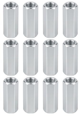 Langmutter M12 x 50mm, Verbindungsmuttern Gewindehülsen, Verzinkter Stahl, Sechskant, 10 Stück, für Montageschrauben