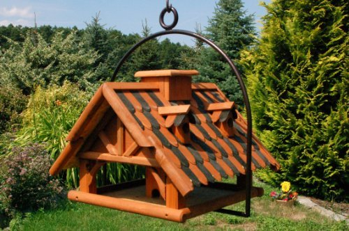 XXL Vogelhaus mit Gauben Nr19 Dach braun und Bügel zum aufhängen von Vogelhaus, Nistkasten, Vogelhäuschen, Futterhaus, Vogelvilla und Vogelhäusern, feuerverzinkt und pulverbeschichtet, rostfrei, hängend