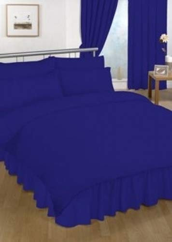 HALA TEXTILE Doppel Querbehang Spannbetttuch royal blau Farbe 18 Farben erhältlich Uni Farbe Faltenvolant