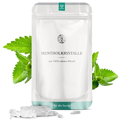 LoWell® 50g Mentholkristalle aus 100% reiner Minze - Ideal als Sauna Aufgussmittel für die Sauna - Wiederverschließbarer Beutel - Menthol