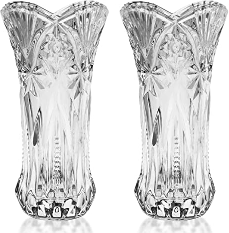 Kurtzy Blumen Vasen Set Kristall Glasvase Rund (2er Pack) 24,5 cm Hohe Vase - Moderne Dekorative Melodia Zylinder Blumenvasen Set Vintage für Haus, als Tafelschmuck und Büro Dekoration Tulpenvase Glas