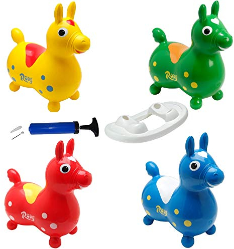 Rody Komplett-Set, Sprungpferd + Schaukel + Pumpe von ATC. Hüpftier Rock n Rody Cavallo Ledraplastic Gymnic (blau)