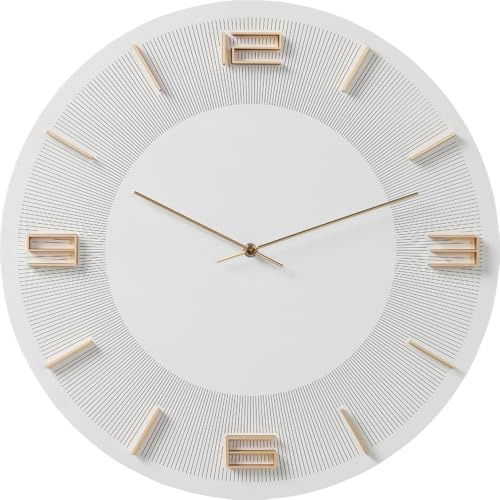 Kare Design Wanduhr Leonardo, Weiß/Gold, 49cm Durchmesser, Uhr, Holz, Aluminium, rund, Batterie nicht inklusive