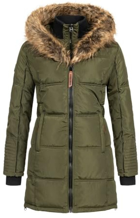 Geographical Norway Beautiful Lady - Warm Mid Thick Parka Frauen Herbst Winter - Fin Mantel Kapuze Pelz - Jacke Windschnitt Daunenjacke Long - Elegant Fraus (khaki XXL-Größe 5)
