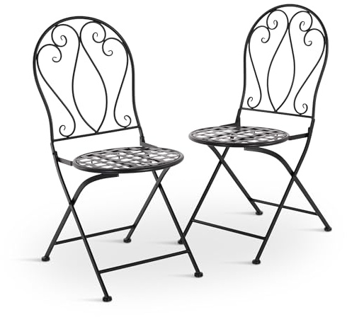 Raburg Mayla Gartenstuhl, 2er-Set, Antik-Stil, klappbar, Eisen, Schwarz | Belastbarkeit ca. 110 kg, für Garten, Balkon und Terrasse
