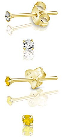 Set di Orecchini Donna Argento 925 Placcati Oro - Punto Luce Orecchini Oro con Brillantini di Cristallo 2 mm - Orecchini Dorati - Orecchini Lobo Donna - Orecchini Gialli Opale e Diamante