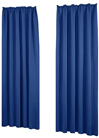 Deconovo Gardin ogenomskinliga gardiner bullerskydd med veckband termogardin vinter, 175 x 140 cm (höjd x bredd), kungsblå, set om 2 | Färdigmonterad multifunktionell veckad rem för skenor eller krokar, sval och värme, mer integritet