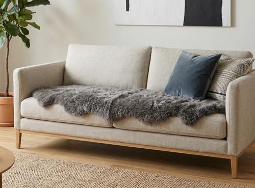 generisch Island Lammfell Teppich Doppelfell Bettvorleger Grau Kurzwollig 180 x 60 cm aus 2 Island Lammfellen