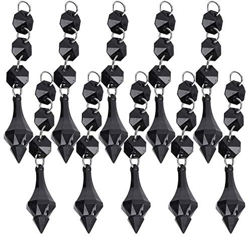Zerodis 10Pcs Black Crystal Chandelier Pendants, Acrylic Irregular Beads Chain with Hanging Hooks, DIY Suncatcher Prisms for Window Garden Christmas Tree Home Decor