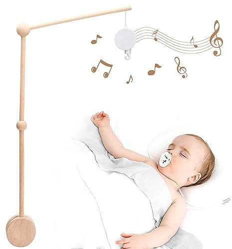 let's make Support en bois de hêtre pour berceau de bébé - 76,2 cm - Cintres avec boîte à musique rotative - Fixation sûre et antidérapante