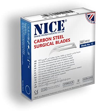 100 x NICE No.12 Sterile Carbon Steel CS12 Surgical Blades