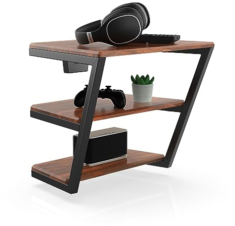 FITUEYES Multimedia Wall Shelf Wood HiFi Rack for DVD Player Router Cable Boxes Record Player, Eiffel Series