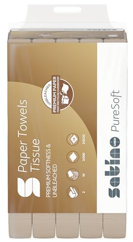 Satino PureSoft Papierhandtücher W-Falz - 3.000 Blatt 2-lagig mit 24 x 32cm Größe je Blatt - weich, umweltschonend und nachhaltig aus recyceltem Karton/Verpackungsmaterial
