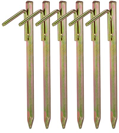 Relaxdays Bodenanker, 6er Set, Sturmheringe für Zelt, Pavillon UVM., für Harte Böden, Haken, 30 cm, Stahl Erdanker, Gold