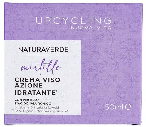 Naturaverde | Crema Viso Upcycling Mirtillo, Con Estratto di Mirtillo e Acido Ialuronico, Azione Idratante, 50ml